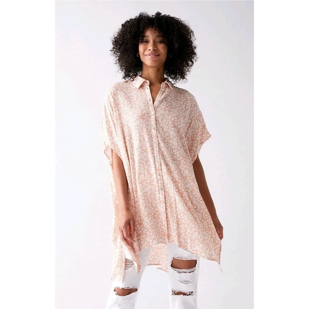 Lost + Wander The Seascape Cover Up Dress M/L Floral Summer Dress Peach‎ White